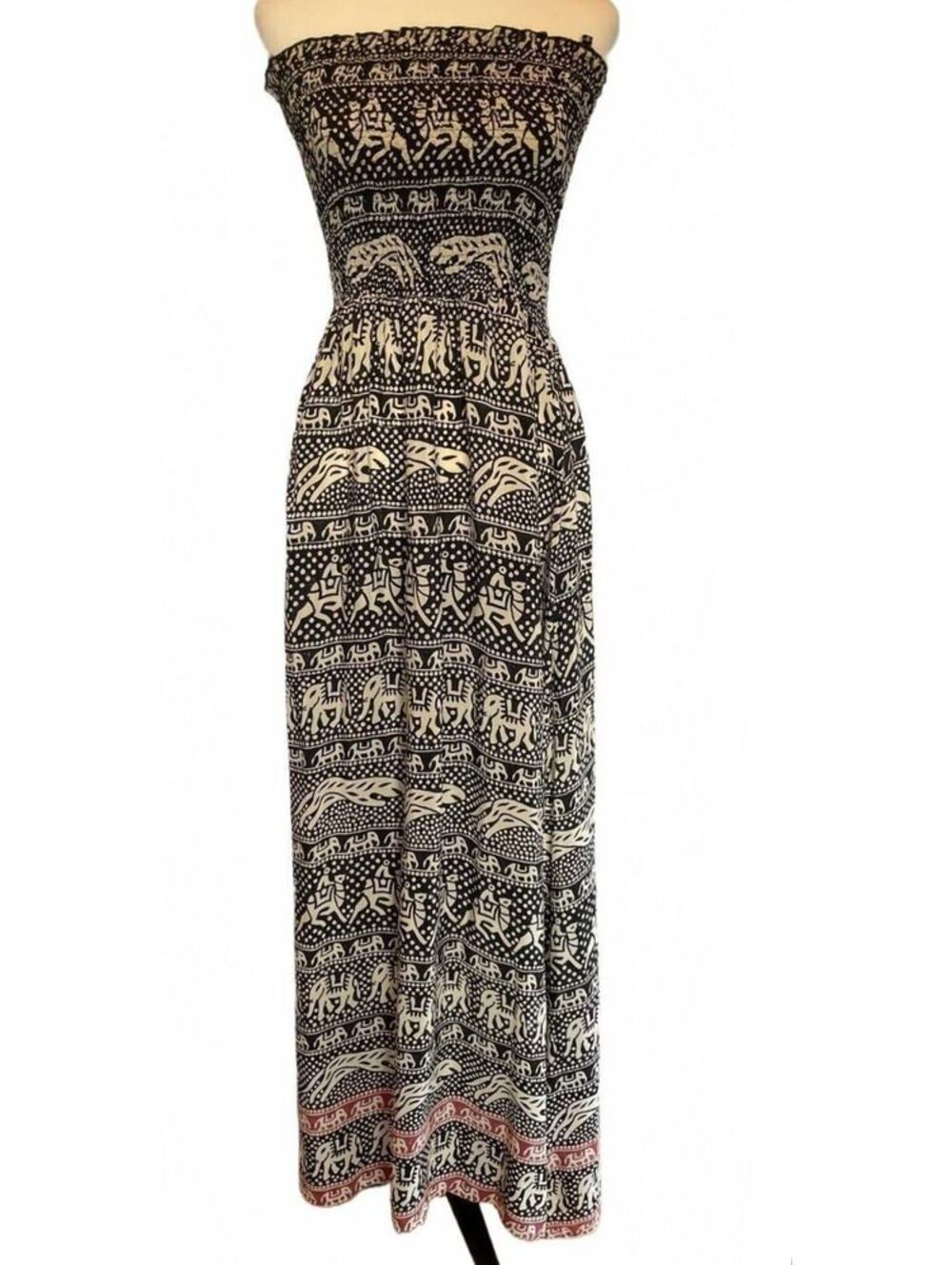 Elephant Print Maxi Dress M Novelty Fall Earthy Chic Boho Festival Whimsigoth